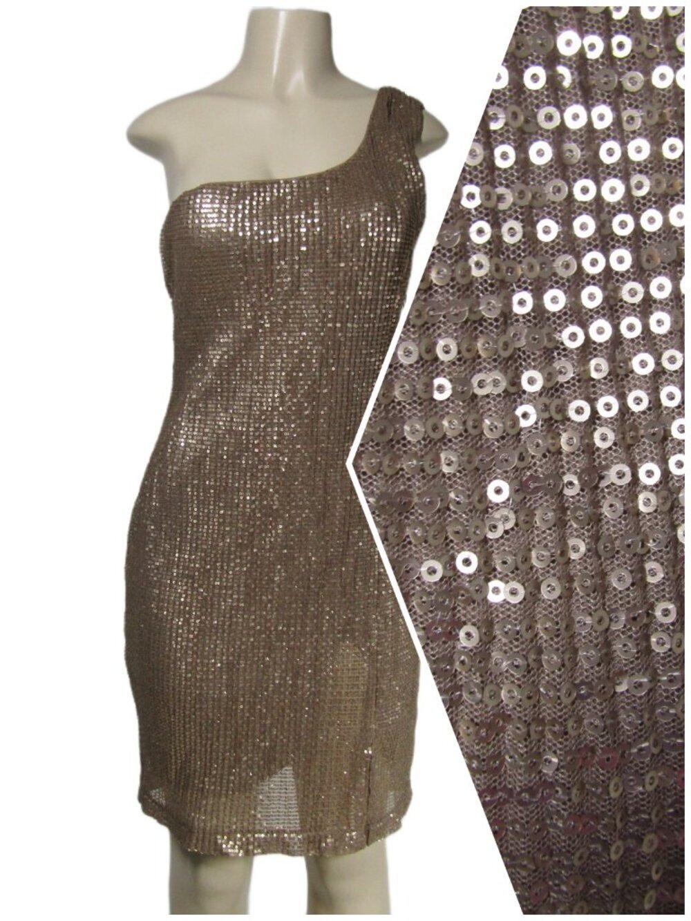 ASTR NWT Gold SEQUIN One Shoulder Serena Glam Party Cocktail HOCO Mini Dress L